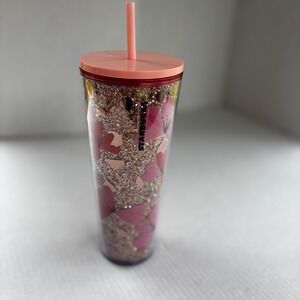Starbucks 24oz Valentine Hearts Glitter Cold Cup Pink Tumbler Reusable 2020s New